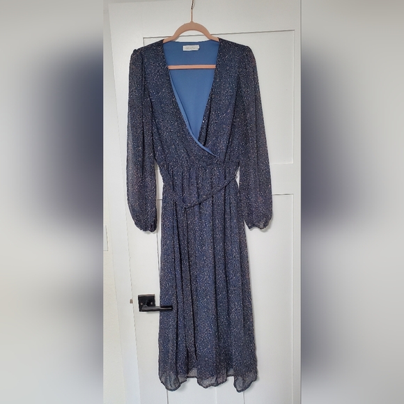 All In Favor Floral Wrap Front Long sleeve Midi Dress, Large - Picture 2 of 7